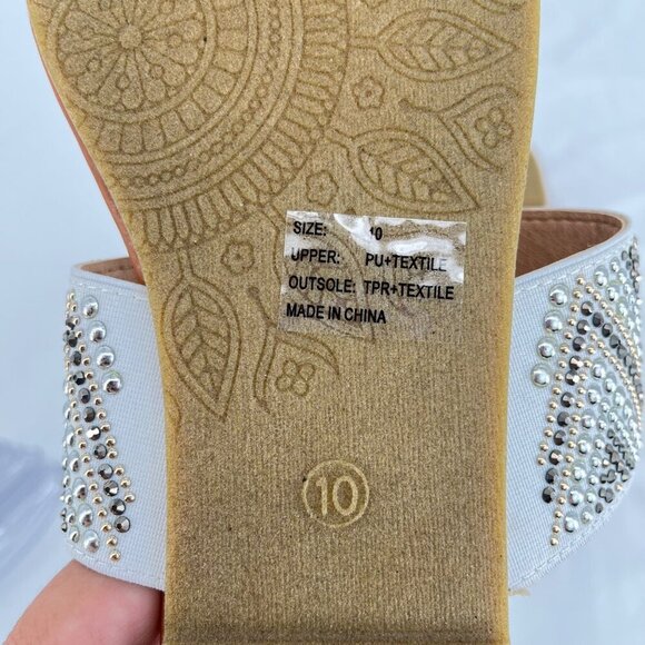 Olivia Miller Women's‎ Rhinestone Studded Slip-On Sandals Size 10 White & Silver - Picture 5 of 5